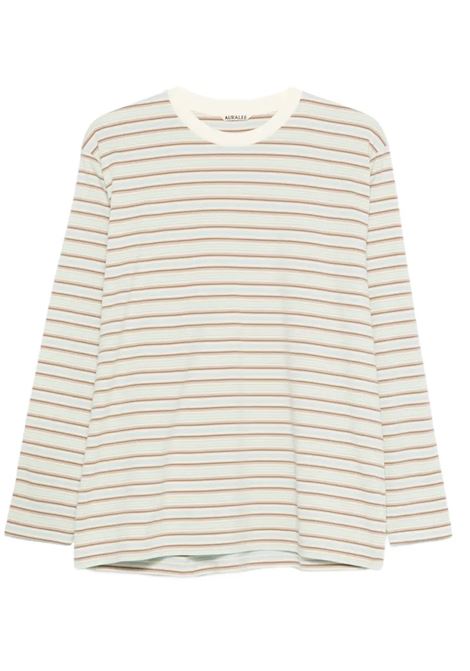 t-shirt l/s uomo menta AURALEE | A26SP01GJFADE MINT STRIPE